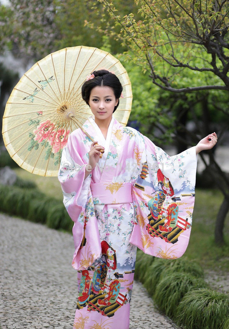 New-Charming-Traditional-Japanese-kimono-Uchikake-Bathrobe-Hiyoku-With-Belt-uniform-costume-cosplay-Pink-free-shipping